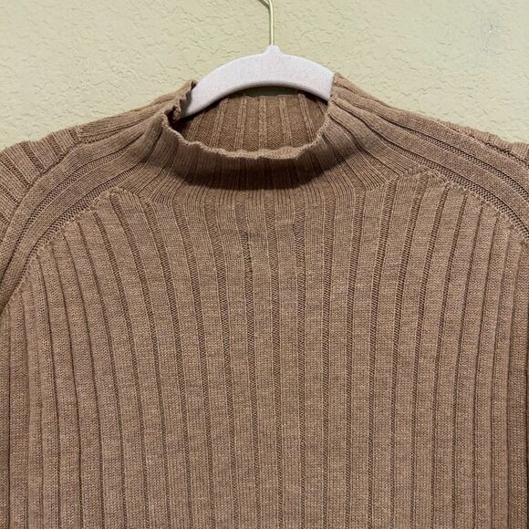 Gap Mock Neck Ribbed Knit Sweater  Womens Small Camel Brown Oversized Wool Blend - Picture 4 of 6